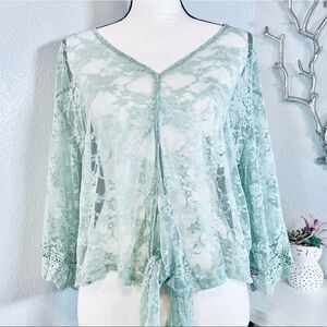 Full Circle Trends Lace Tie Knot Top Teal Blue Coquette Chic Cover Up